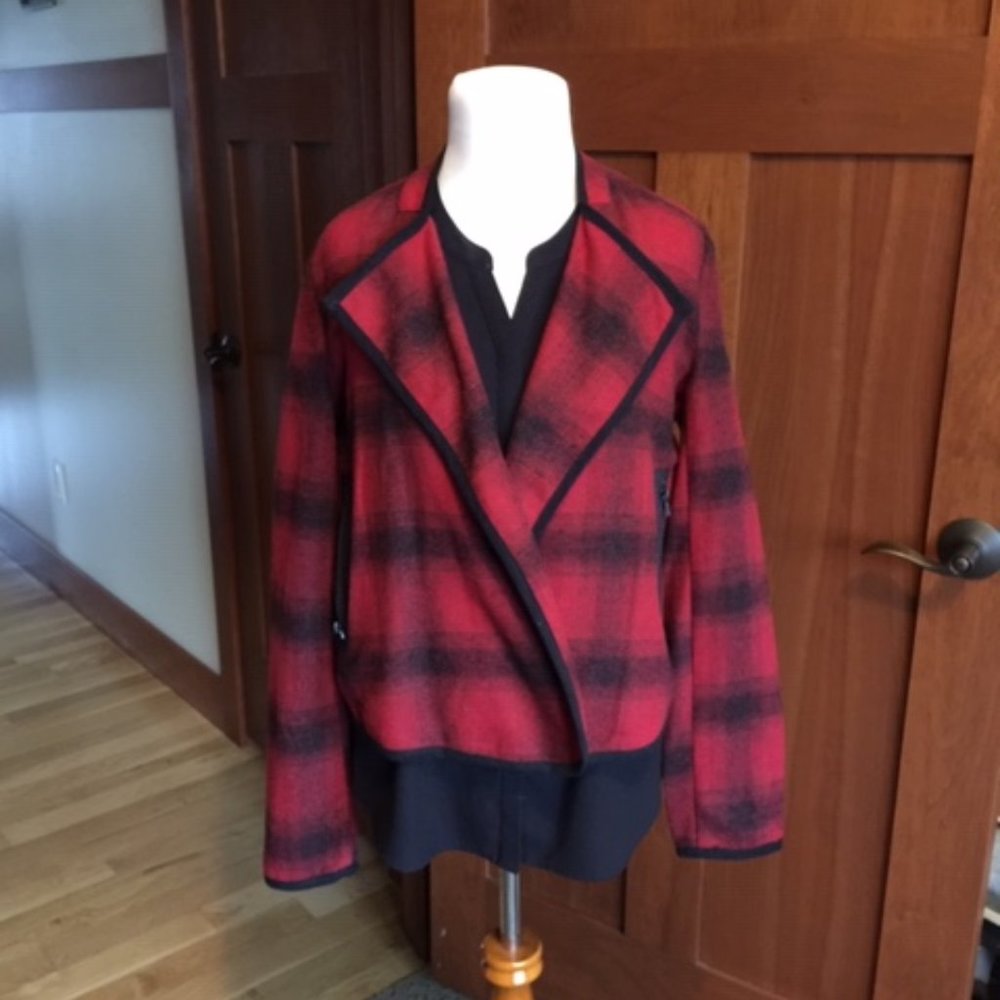 Ruff Hewn Blazer/Coat/Jacket Red & Black Plaid NWT